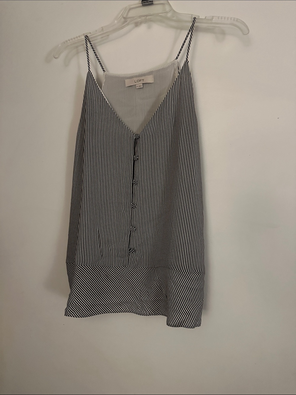 LOFT Black and White Striped V-Neck Button-Front Cami